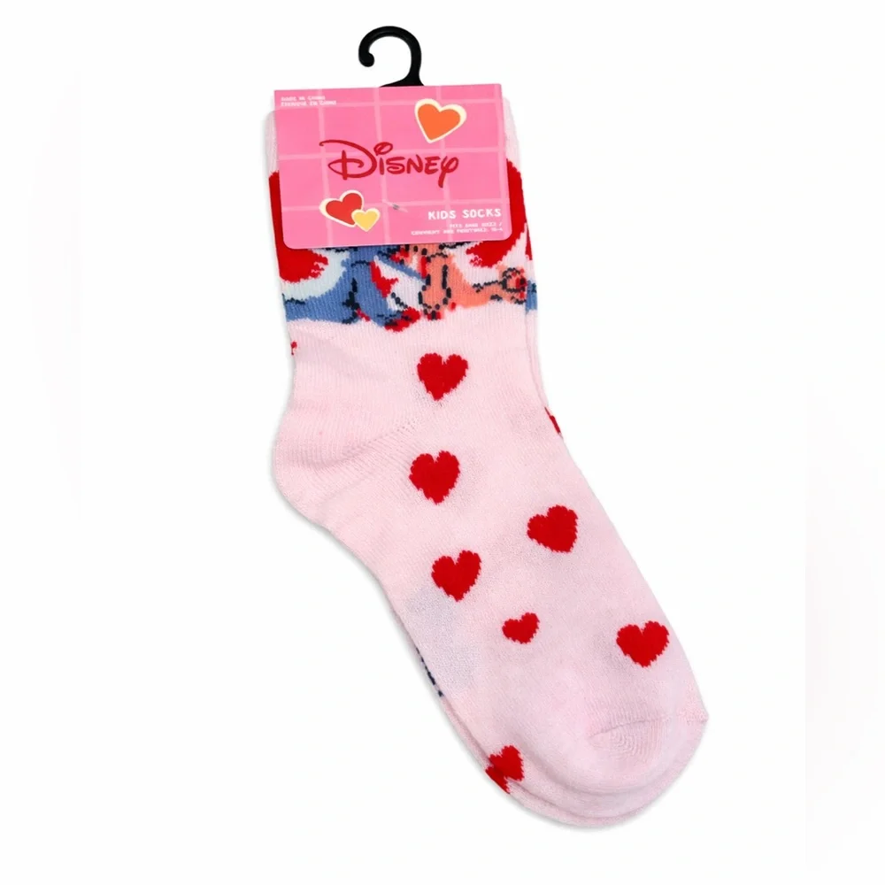 Disney Lilo & Stitch Pink and Red Heart Kids Socks Size 10-4 NWT Brand new